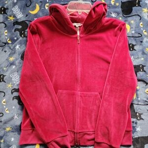Juicy Couture Magenta Pink Velour Bedazzled Tracksuit Hoodie